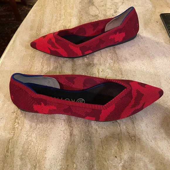 ROTHY'S Chili Red Camo Print Pointed Toe Slip On Flats - Picture 3 of 9